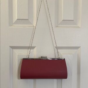 Rich Red Clutch with Chain Strap and Metallic Closure
